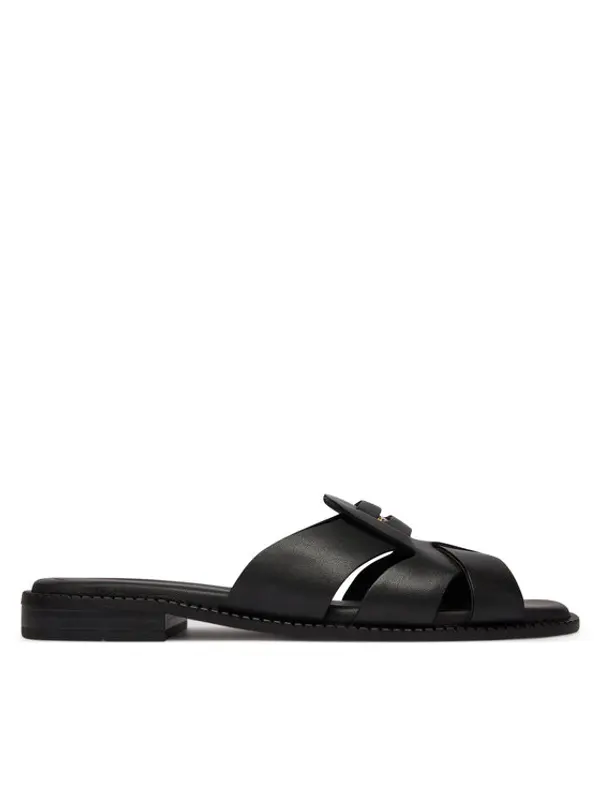 Tommy Hilfiger Tommy Hilfiger Natikače Leather Crest Square Toe Sandals FW0FW09126 Crna