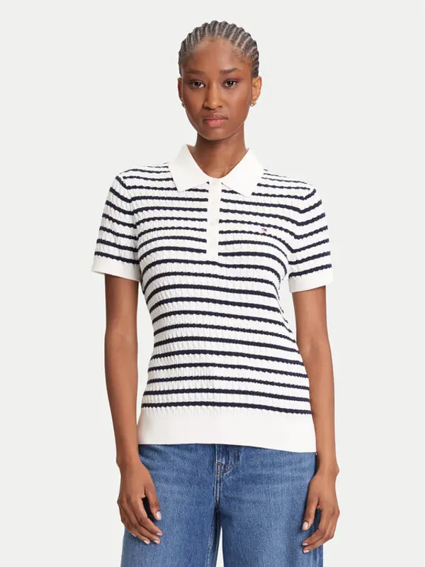 Tommy Hilfiger Tommy Hilfiger Polo Fine WW0WW41474 Krem Regular Fit