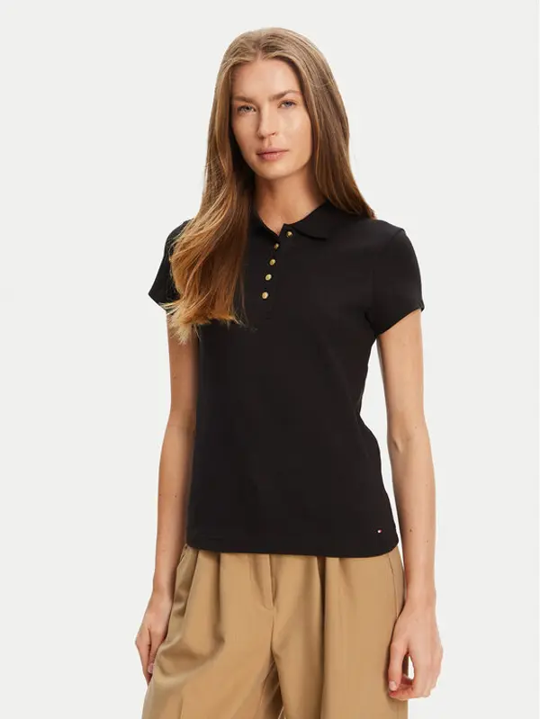 Tommy Hilfiger Tommy Hilfiger Polo Gold Button WW0WW45768 Crna Slim Fit