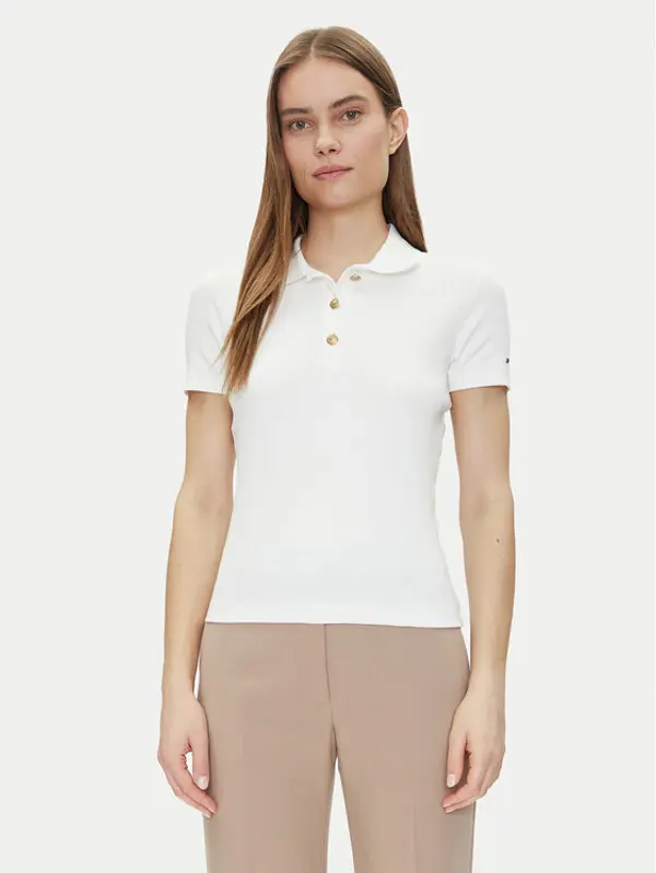 Tommy Hilfiger Tommy Hilfiger Polo Slim Gold Button Polo Ss WW0WW45436 Bijela Regular Fit