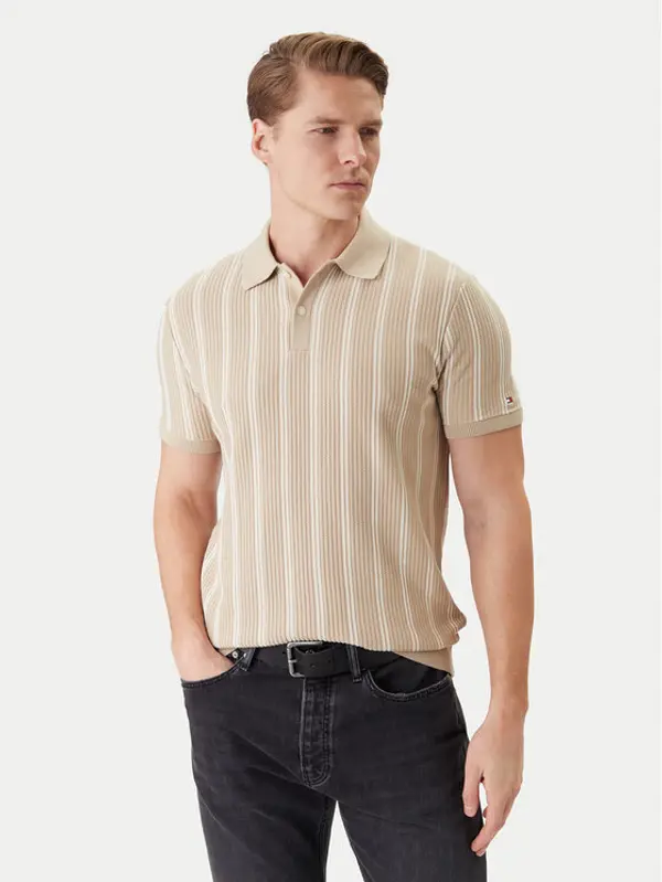 Tommy Hilfiger Tommy Hilfiger Polo Vertical MW0MW41949 Bež Regular Fit