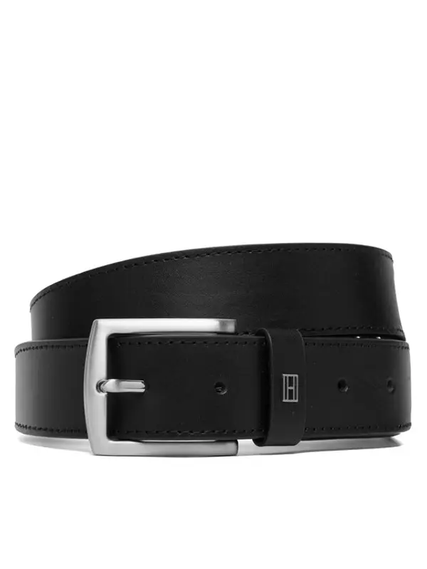 Tommy Hilfiger Tommy Hilfiger Remen Denton Square Buckle Leather Belt AM0AM14188 Crna