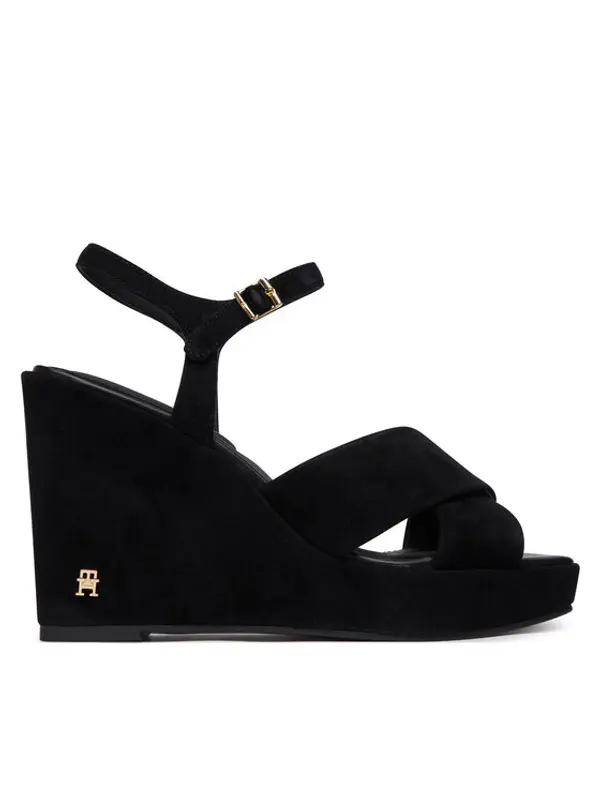 Tommy Hilfiger Tommy Hilfiger Sandale Suede Wrapped High Wedge FW0FW09218 Crna