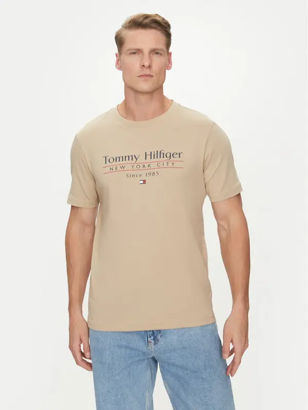 Tommy Hilfiger Tommy Hilfiger T-shirt Center Stack MW0MW38621 Bež Regular Fit