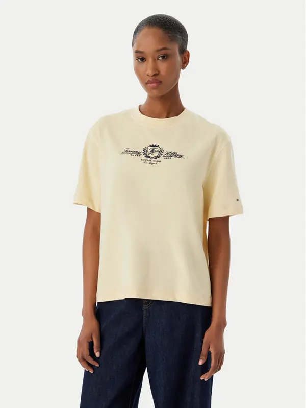 Tommy Hilfiger Tommy Hilfiger T-shirt Crest WW0WW48713 Krem Relaxed Fit