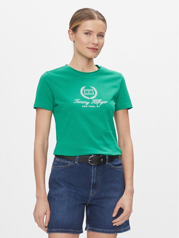 Tommy Hilfiger Tommy Hilfiger T-shirt Flag Script WW0WW41761 Zelena Slim Fit