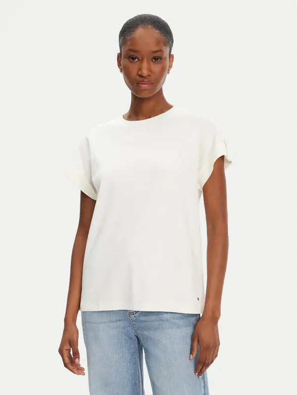 Tommy Hilfiger Tommy Hilfiger T-shirt Gold Button WW0WW45628 Bijela Regular Fit