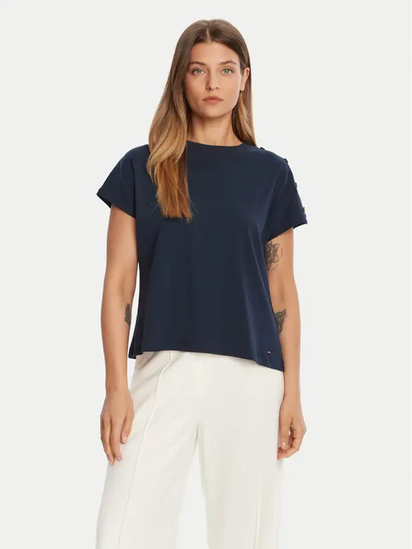 Tommy Hilfiger Tommy Hilfiger T-shirt Gold Button WW0WW47455 Tamnoplava Regular Fit