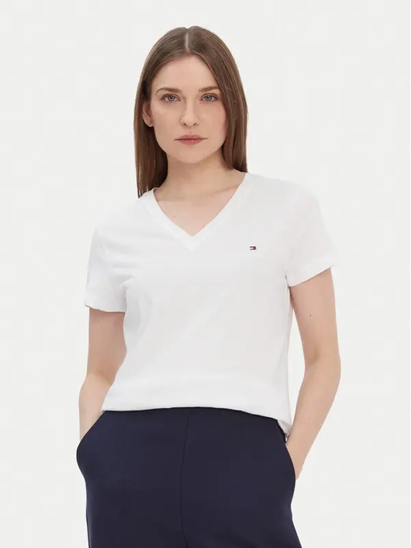 Tommy Hilfiger Tommy Hilfiger T-shirt Heritage V-Neck Tee WW0WW24969 Bijela Regular Fit