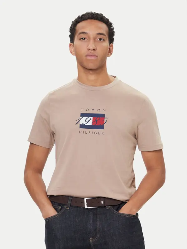 Tommy Hilfiger Tommy Hilfiger T-shirt Linear Flag MW0MW41338 Bež Regular Fit