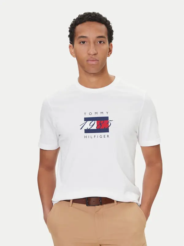 Tommy Hilfiger Tommy Hilfiger T-shirt Linear Flag MW0MW41338 Bijela Regular Fit