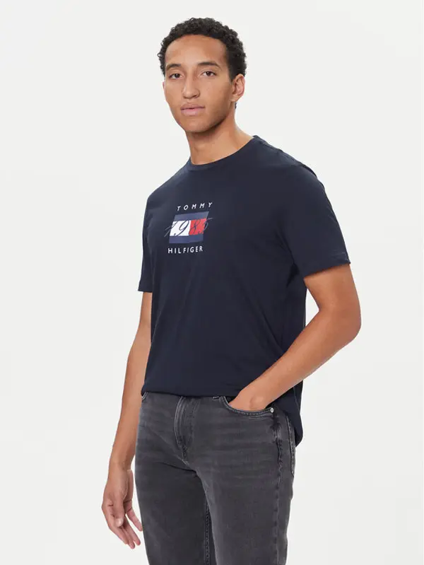 Tommy Hilfiger Tommy Hilfiger T-shirt Linear Flag MW0MW41338 Tamnoplava Regular Fit