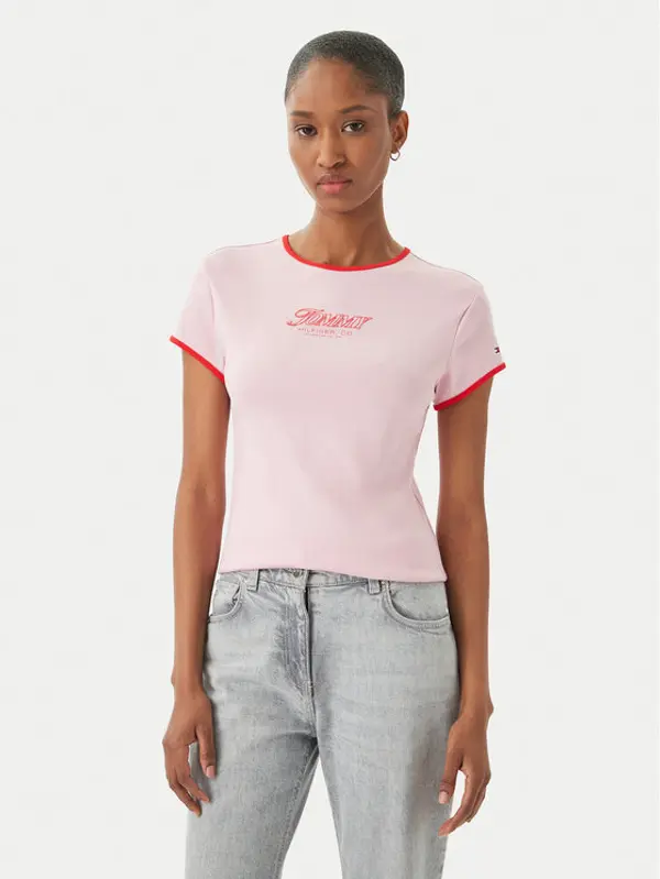 Tommy Hilfiger Tommy Hilfiger T-shirt Logo Graphic Ringer WW0WW49245 Svijetlo roza Slim Fit
