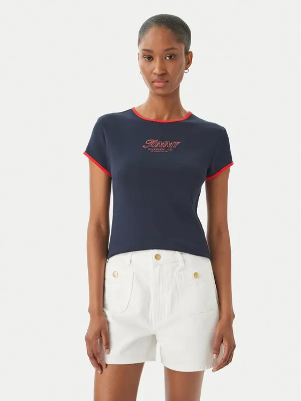 Tommy Hilfiger Tommy Hilfiger T-shirt Logo Graphic Ringer WW0WW49245 Tamnoplava Slim Fit