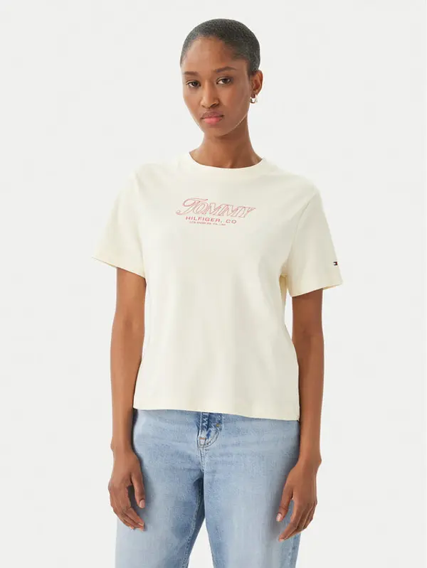 Tommy Hilfiger Tommy Hilfiger T-shirt Logo Interlock WW0WW48707 Svijetlo bež Regular Fit