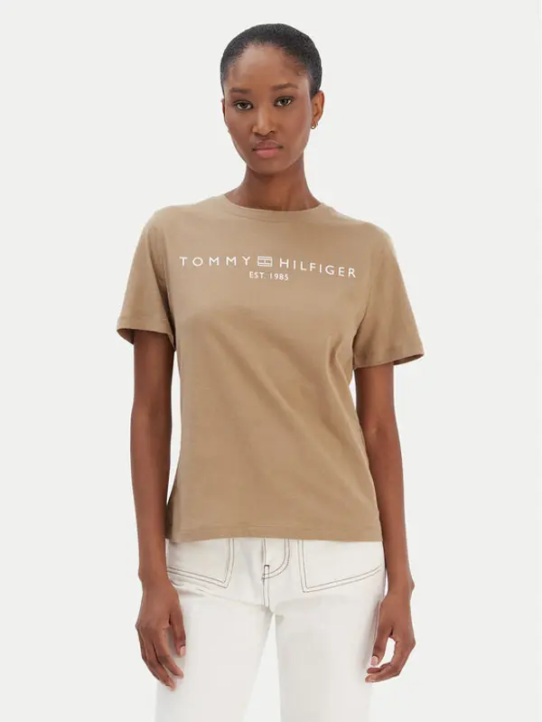 Tommy Hilfiger Tommy Hilfiger T-shirt Logo WW0WW40276 Bež Regular Fit