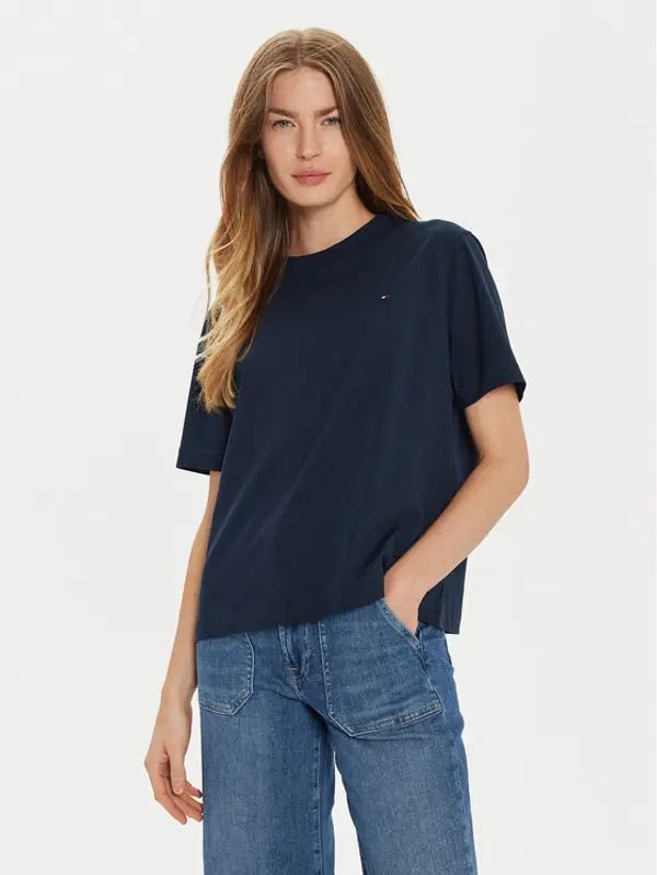 Tommy Hilfiger Tommy Hilfiger T-shirt Modern Flag WW0WW43597 Tamnoplava Relaxed Fit