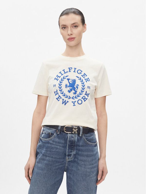 Tommy Hilfiger Tommy Hilfiger T-shirt Reg Crest C-Nk Tee Ss WW0WW41058 Écru Regular Fit