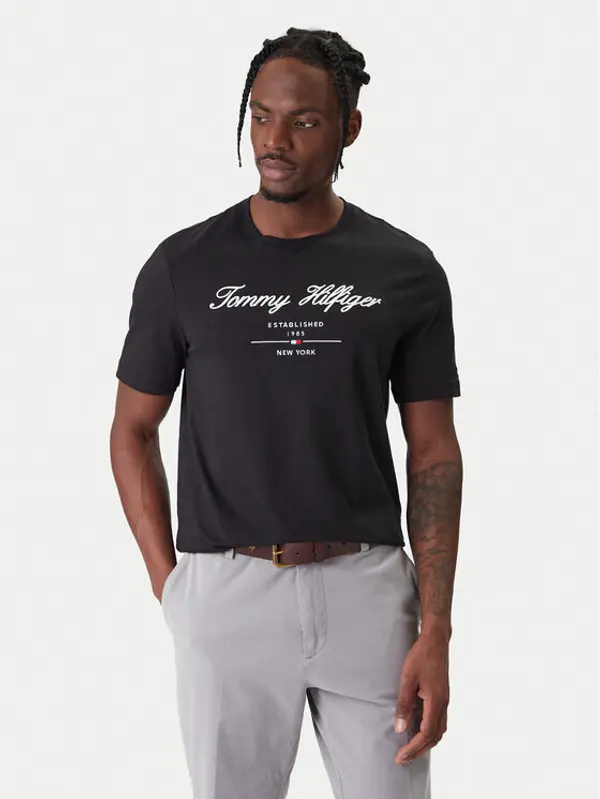 Tommy Hilfiger Tommy Hilfiger T-shirt Script Logo MW0MW33691 Crna Regular Fit