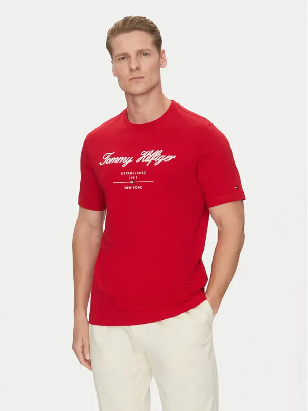 Tommy Hilfiger Tommy Hilfiger T-shirt Script Logo MW0MW33691 Crvena Regular Fit