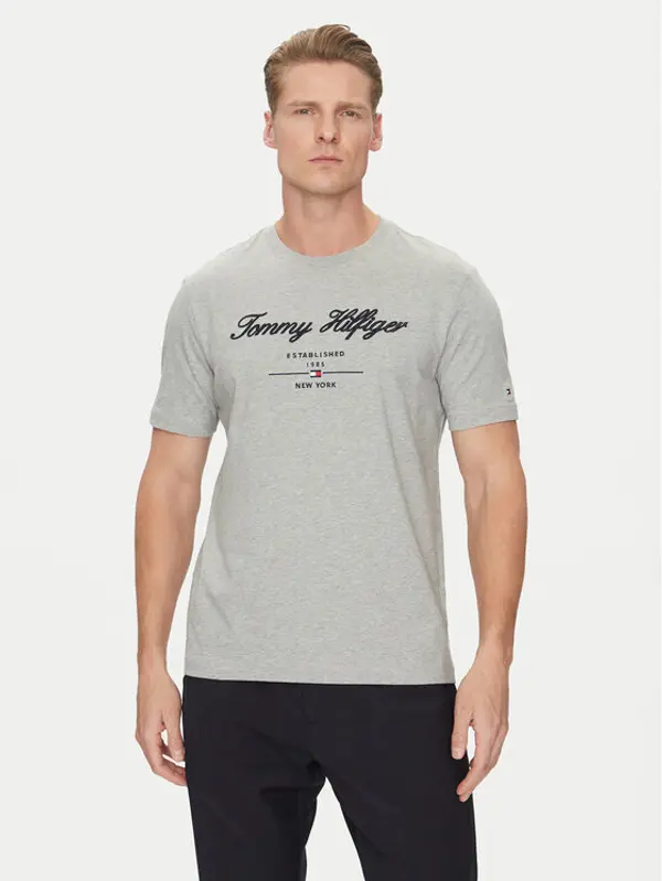 Tommy Hilfiger Tommy Hilfiger T-shirt Script Logo MW0MW33691 Siva Regular Fit