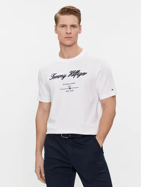 Tommy Hilfiger Tommy Hilfiger T-shirt Script Logo Tee MW0MW33691 Bijela Regular Fit