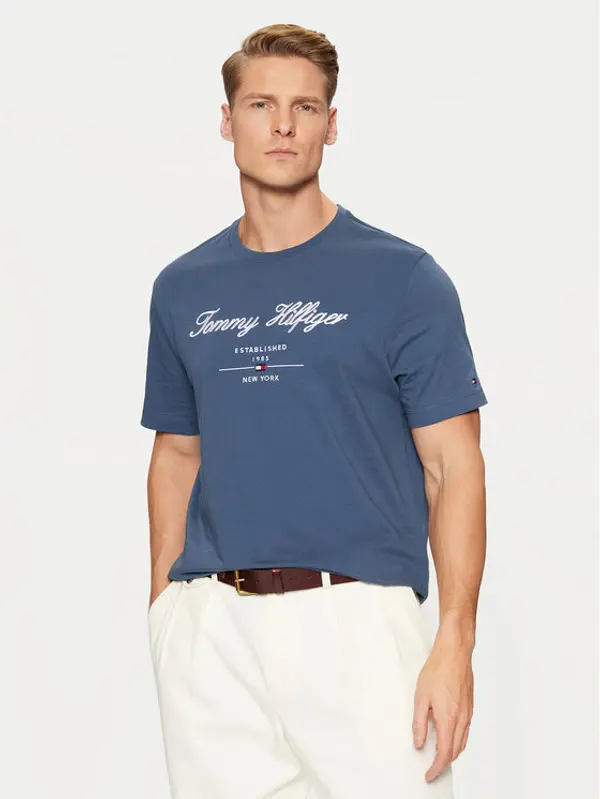 Tommy Hilfiger Tommy Hilfiger T-shirt Script Logo Tee MW0MW33691 Plava Regular Fit