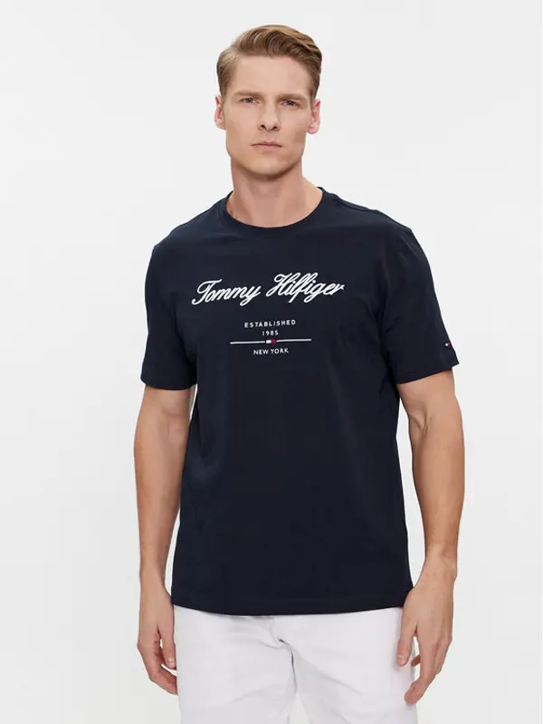 Tommy Hilfiger Tommy Hilfiger T-shirt Script Logo Tee MW0MW33691 Tamnoplava Regular Fit