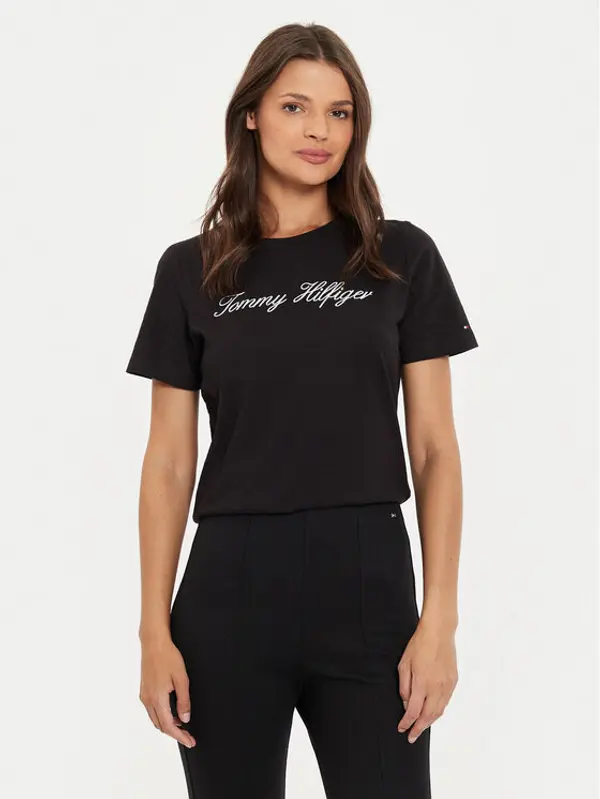 Tommy Hilfiger Tommy Hilfiger T-shirt Script WW0WW43459 Crna Regular Fit