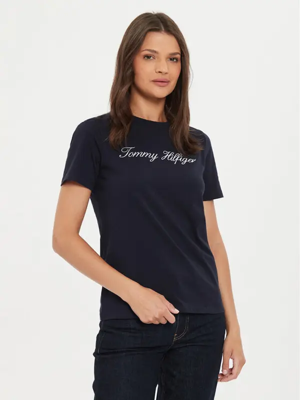 Tommy Hilfiger Tommy Hilfiger T-shirt Script WW0WW43459 Tamnoplava Regular Fit