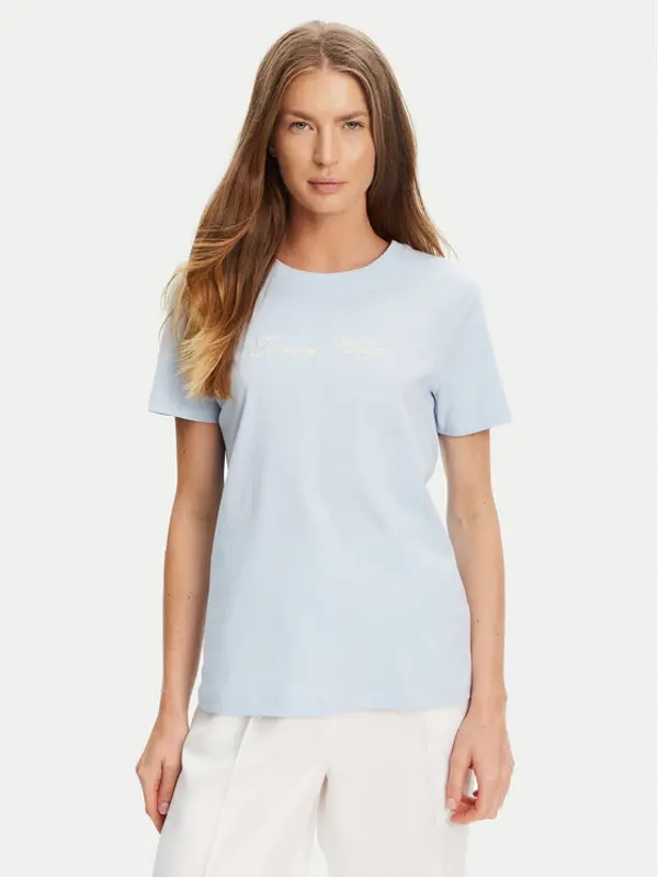 Tommy Hilfiger Tommy Hilfiger T-shirt Script WW0WW45746 Svijetloplava Regular Fit