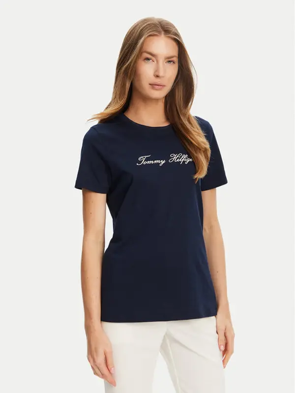 Tommy Hilfiger Tommy Hilfiger T-shirt Script WW0WW47210 Tamnoplava Regular Fit