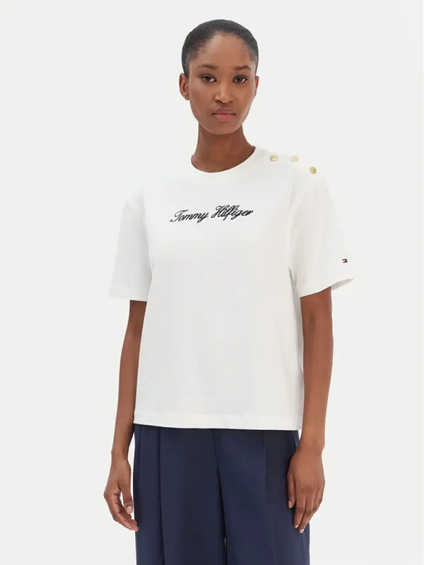 Tommy Hilfiger Tommy Hilfiger T-shirt Script WW0WW47819 Écru Regular Fit