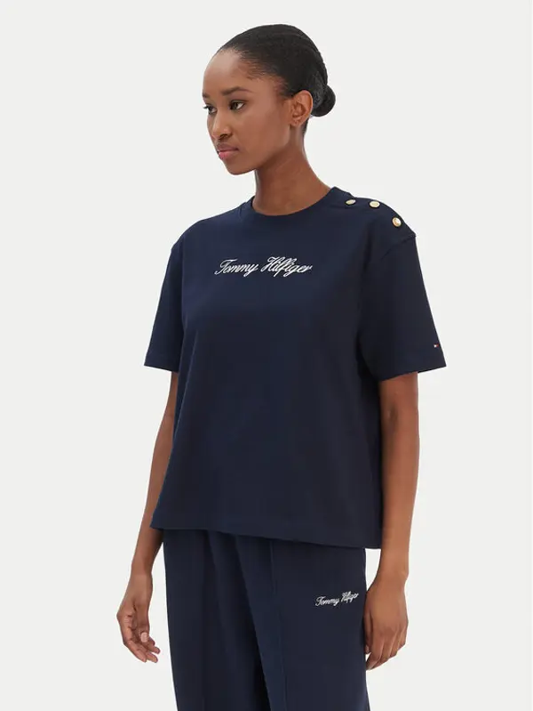 Tommy Hilfiger Tommy Hilfiger T-shirt Script WW0WW47819 Tamnoplava Regular Fit