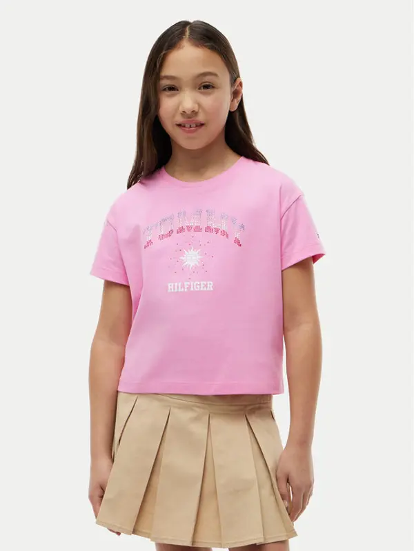 Tommy Hilfiger Tommy Hilfiger T-shirt Sun Rhinestone KG0KG09458 Ružičasta Regular Fit
