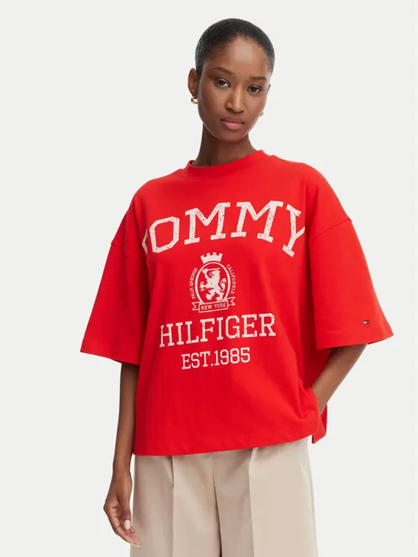 Tommy Hilfiger Tommy Hilfiger T-shirt Varsity Crest WW0WW50940 Crvena Oversize