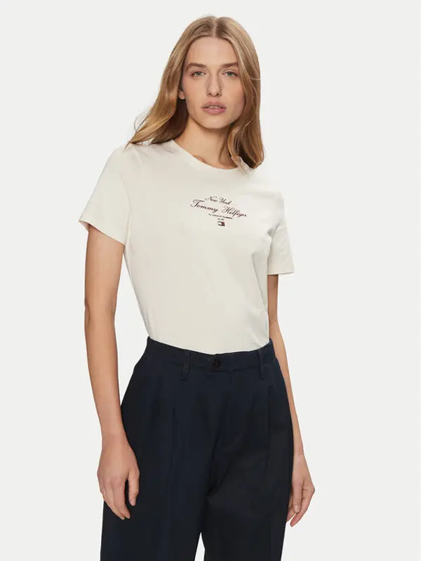 Tommy Hilfiger Tommy Hilfiger T-shirt WW0WW43895 Écru Regular Fit