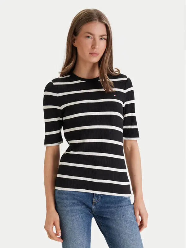 Tommy Hilfiger Tommy Hilfiger T-shirt WW0WW47308 Crna Slim Fit