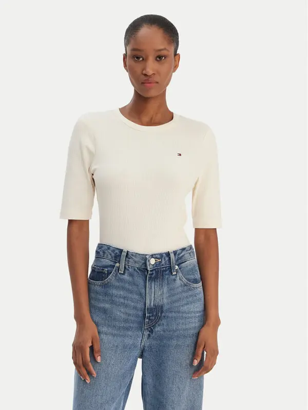 Tommy Hilfiger Tommy Hilfiger T-shirt WW0WW47308 Écru Slim Fit