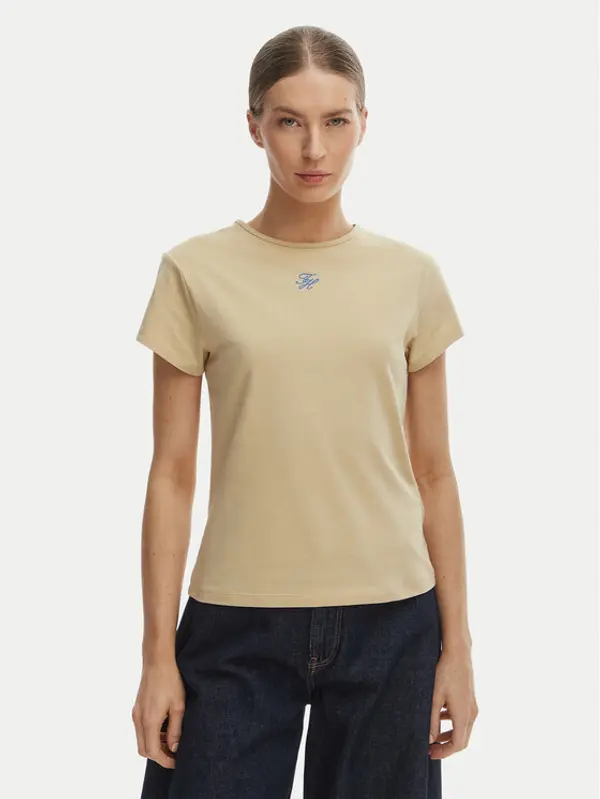 Tommy Hilfiger Tommy Hilfiger T-shirt WW0WW48710 Bež Slim Fit