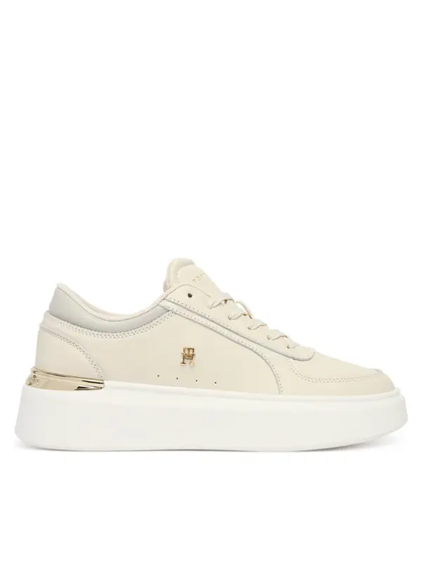 Tommy Hilfiger Tommy Hilfiger Tenisice Shiny Leather Platform Sneaker FW0FW09364 Écru