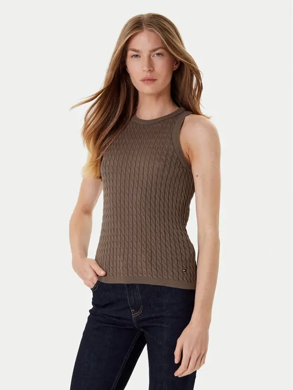 Tommy Hilfiger Tommy Hilfiger Top WW0WW45706 Smeđa Slim Fit