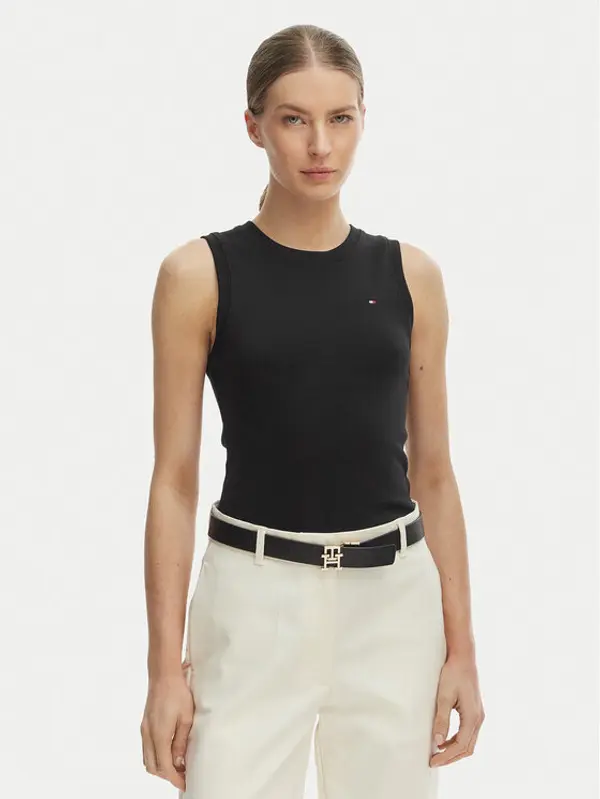 Tommy Hilfiger Tommy Hilfiger Top WW0WW47806 Crna Slim Fit