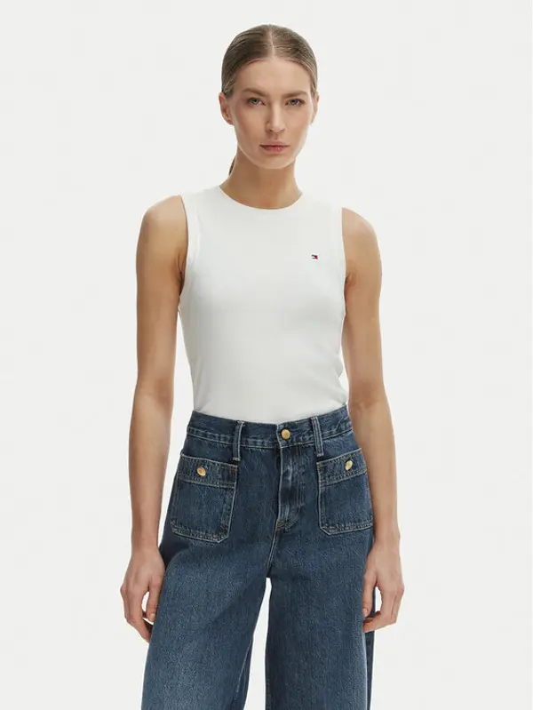 Tommy Hilfiger Tommy Hilfiger Top WW0WW47806 Écru Slim Fit