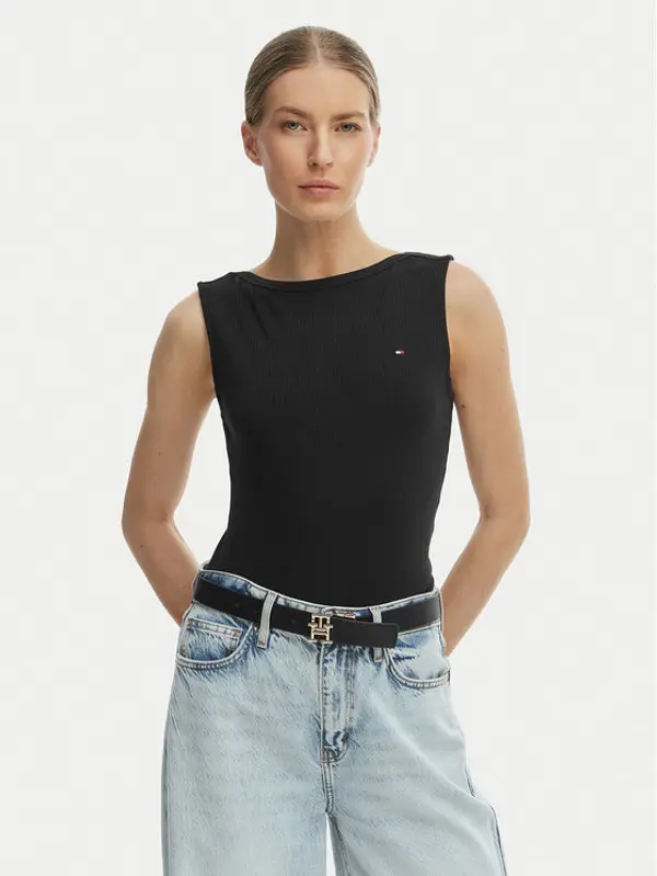 Tommy Hilfiger Tommy Hilfiger Top WW0WW47807 Crna Slim Fit
