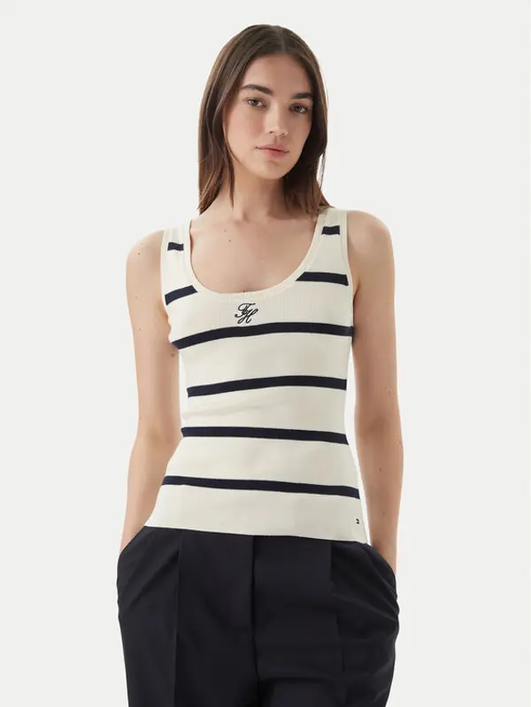 Tommy Hilfiger Tommy Hilfiger Top WW0WW48480 Krem Slim Fit