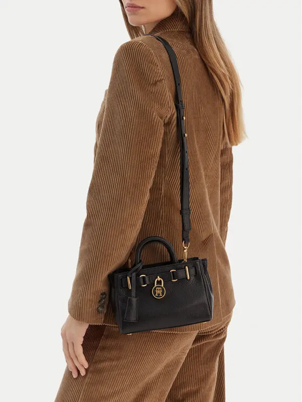 Tommy Hilfiger Tommy Hilfiger Torbica American Icon Micro Tote Leather AW0AW18167 Crna