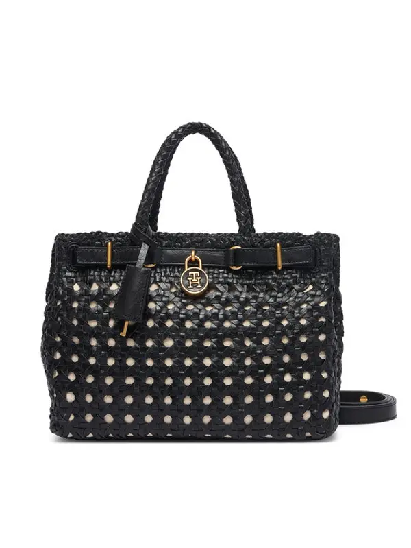 Tommy Hilfiger Tommy Hilfiger Torbica American Icon Mini Tote Braided AW0AW18734 Crna