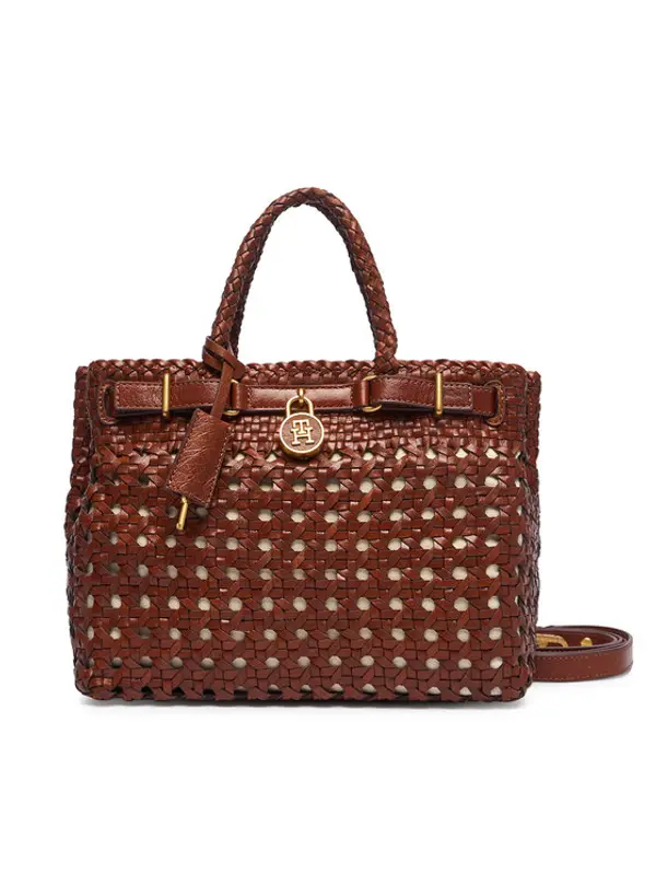 Tommy Hilfiger Tommy Hilfiger Torbica American Icon Mini Tote Braided AW0AW18734 Smeđa