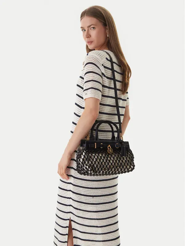 Tommy Hilfiger Tommy Hilfiger Torbica American Icon Mini Tote Macrame AW0AW18542 Crna